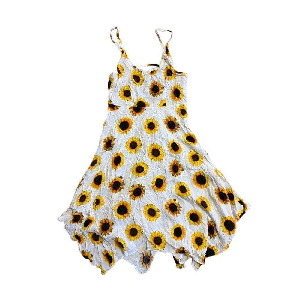 Adam Levine Sunflower Print Mini Dress White Yellow Small Cottagecore Farm